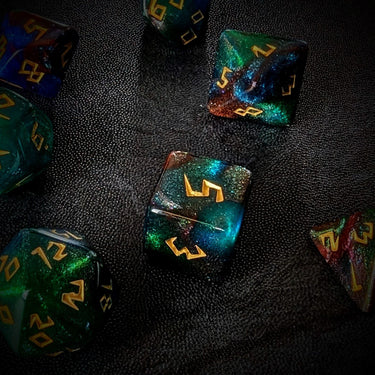 Glitter in Green & Blue Acrylic - 7pcs RPG Full Dice Set Scatter
